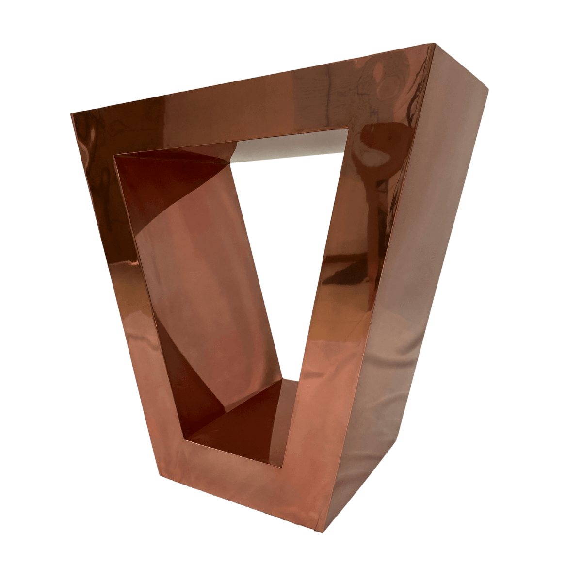 Base pé de mesa trapezoidal aço inox rose gold brilhante polido verniz tampos de pedra marmore madeira vidro