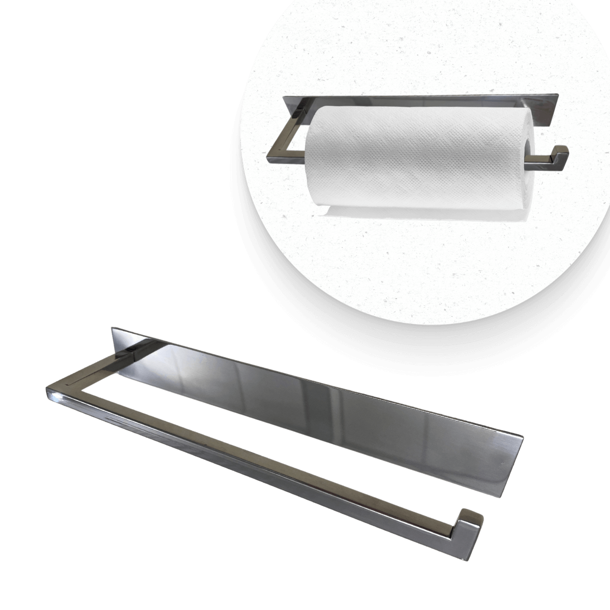 Suporte papel toalha papeleira aço inox autocolável polido dupla face sem furos porta rolos organizador de cozinha (1)