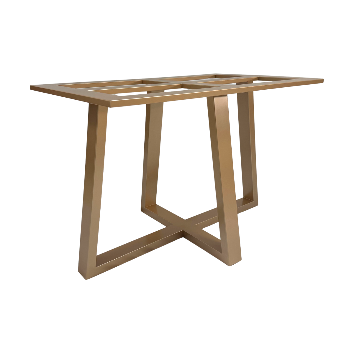 Base de mesa X com contratampo cruzado inox corten fosco meja de jantar varanda cozinha sala de jantar chique luxo arquitetônica